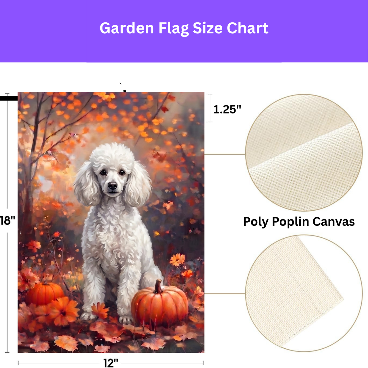 Double-sided display of the Fall White Toy Poodle With Pumpkins showing the identical design on front and back