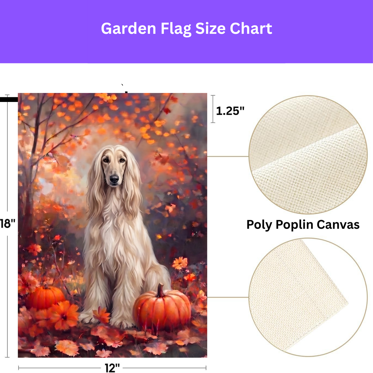 Double-sided display of the Fall Afghan Hound With Pumpkins showing the identical design on front and back