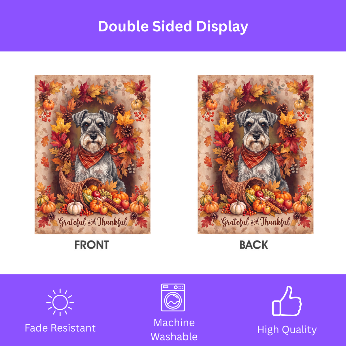 Grateful And Thankful Schnauzer Thanksgiving Garden Flag Double Sided Outdoor