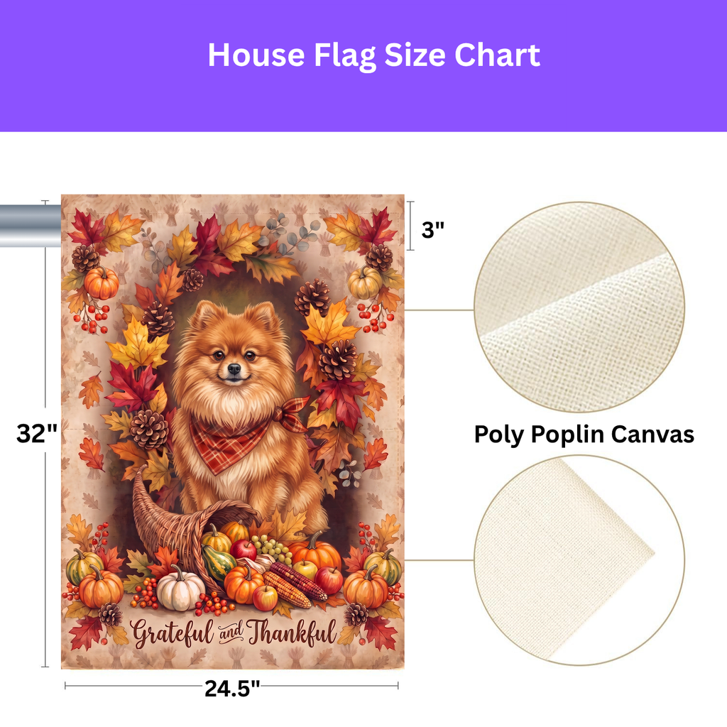 Grateful And Thankful Pomeranian Thanksgiving Garden Flag Double Sided Outdoor