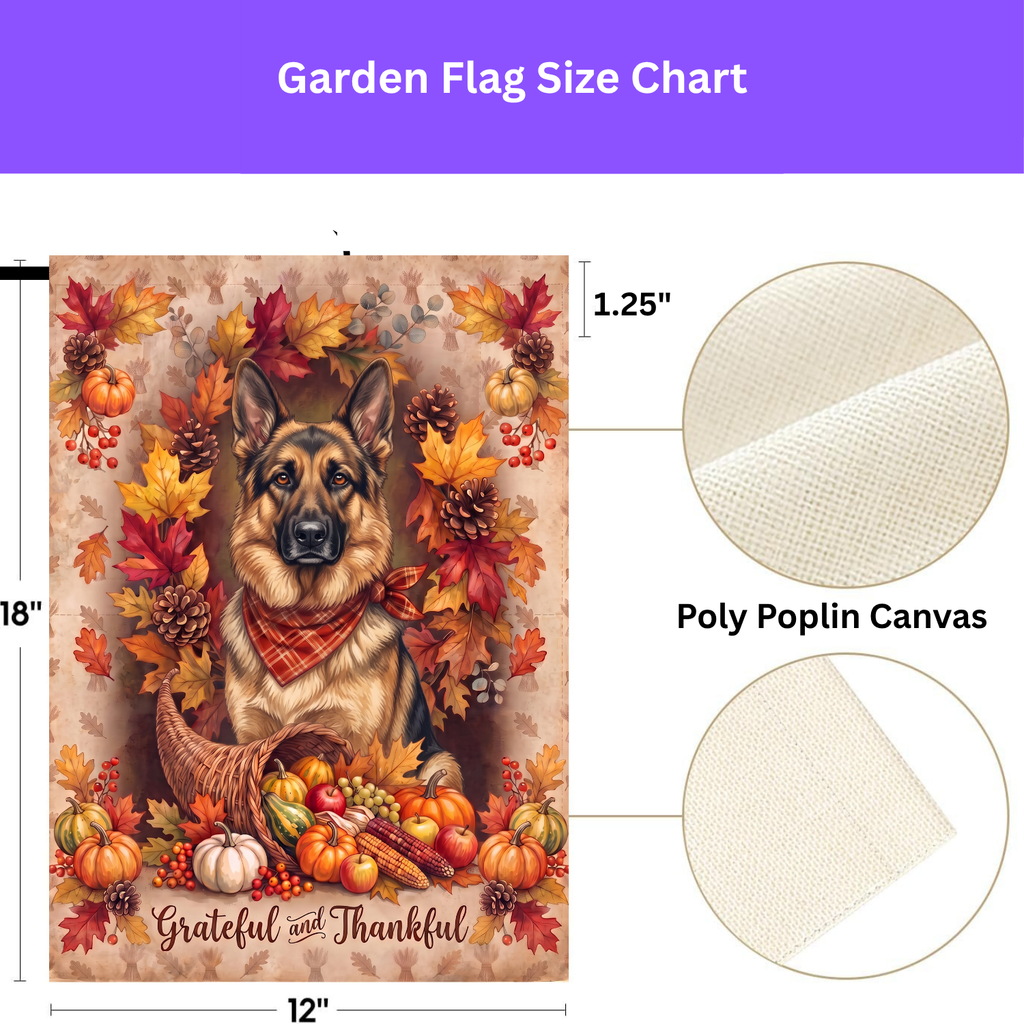 Grateful and Thankful German Shepherd Thanksgiving Garden Flag Double Sided