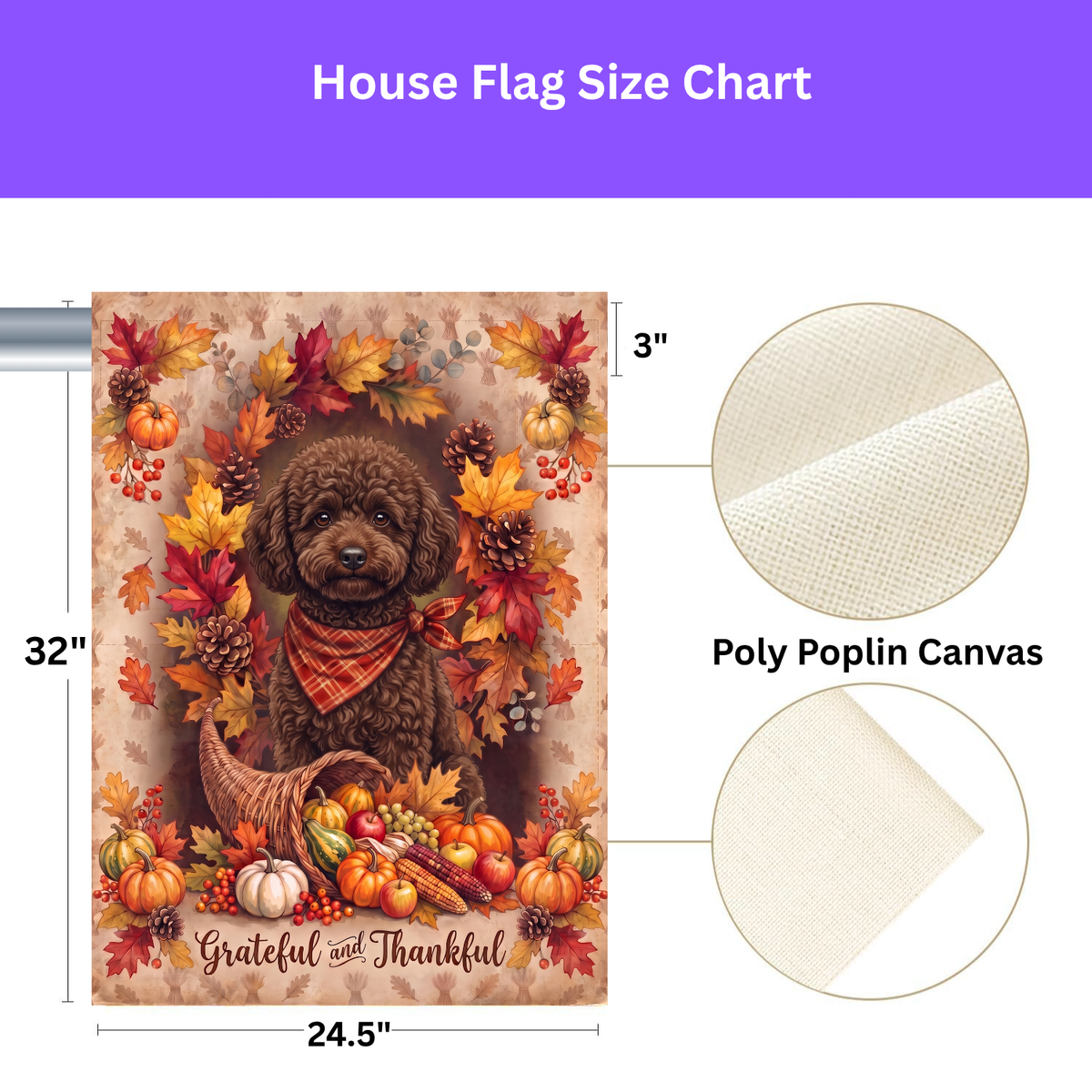 Grateful and Thankful Chocolate Toy Poodle Thanksgiving Garden Flag Double Sided