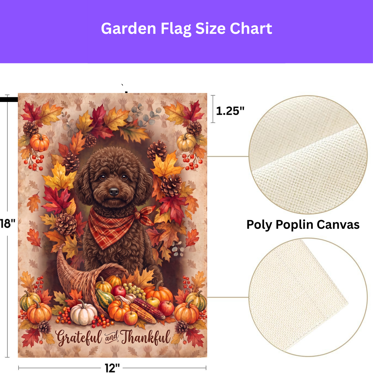 Grateful and Thankful Chocolate Toy Poodle Thanksgiving Garden Flag Double Sided