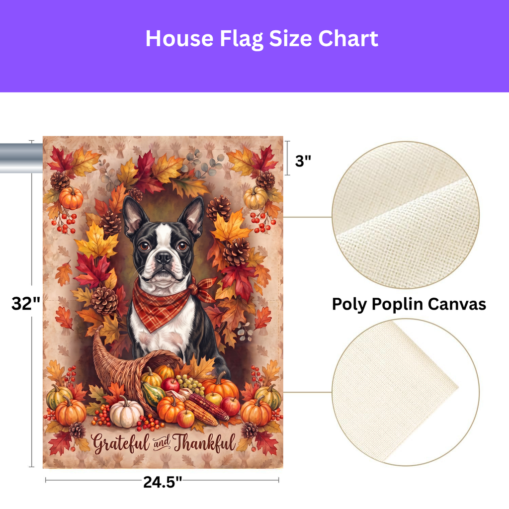 Grateful And Thankful Black And White Boston Terrier Thanksgiving Garden Flag