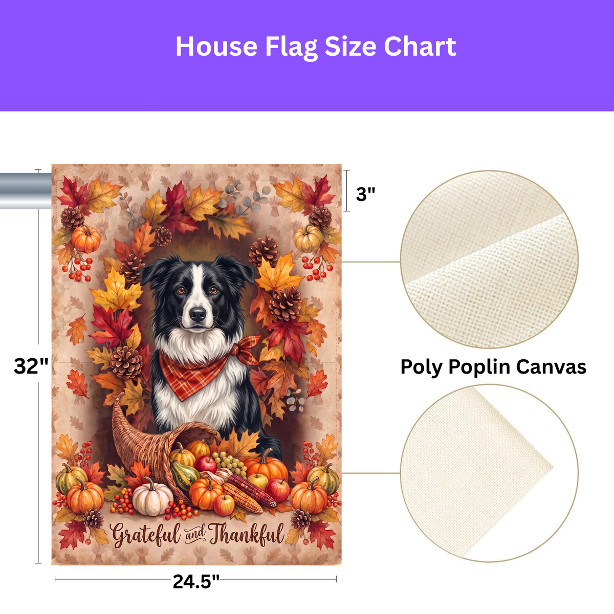 Grateful And Thankful Black And White Border Collie Thanksgiving Garden Flag
