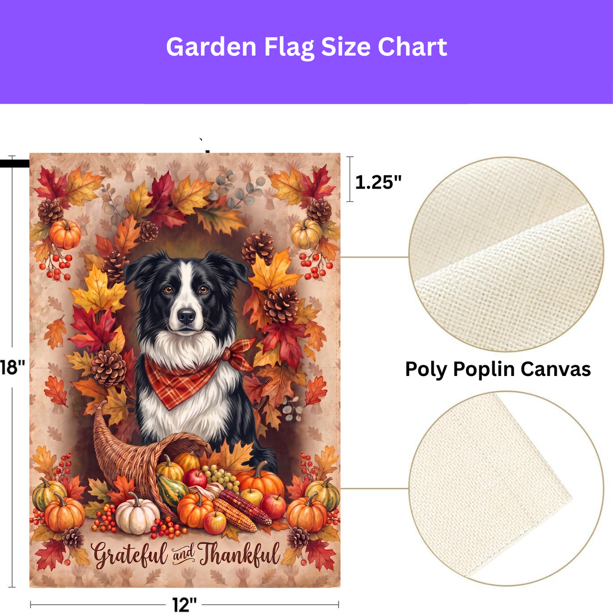 Grateful And Thankful Black And White Border Collie Thanksgiving Garden Flag