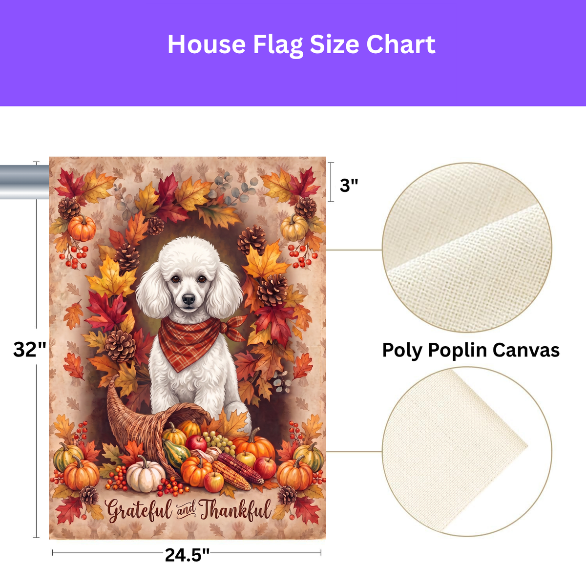 Grateful And Thankful White Toy Poodle Thanksgiving Garden Flag Double Sided