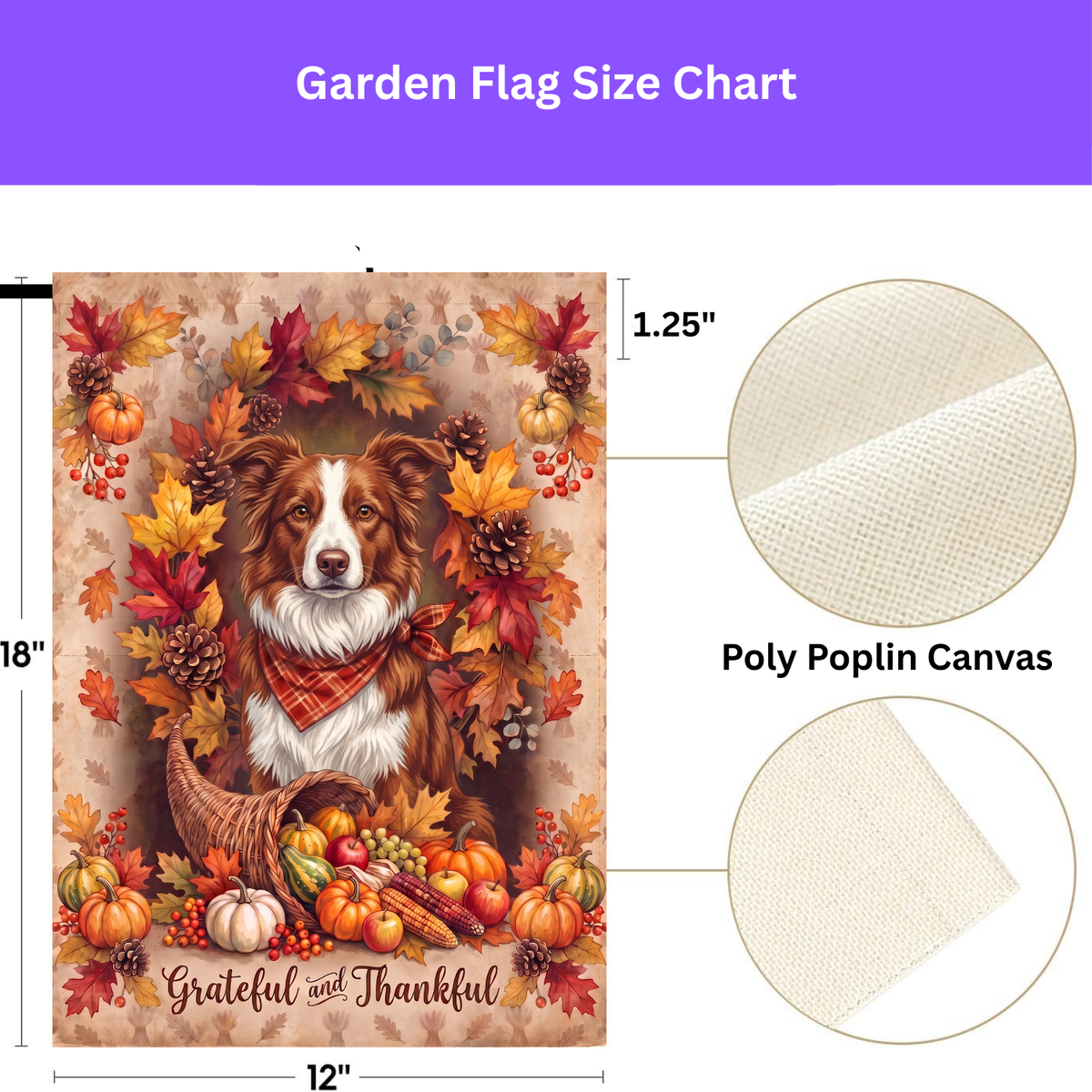 Grateful and Thankful Red And White Border Collie Thanksgiving Garden Flag