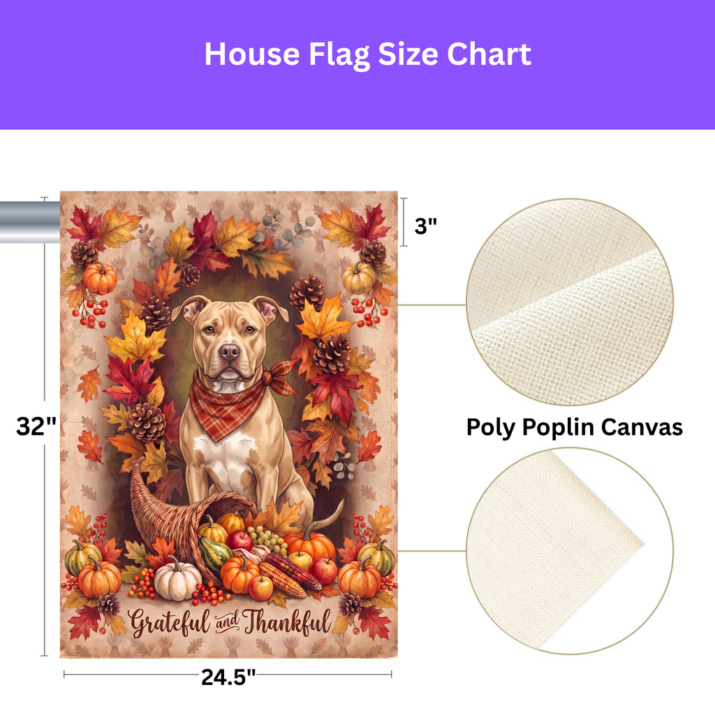 Grateful and Thankful Fawn American Pit Bull Thanksgiving Garden Flag