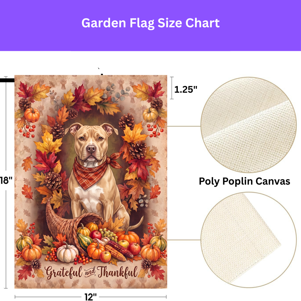 Grateful and Thankful Fawn American Pit Bull Thanksgiving Garden Flag