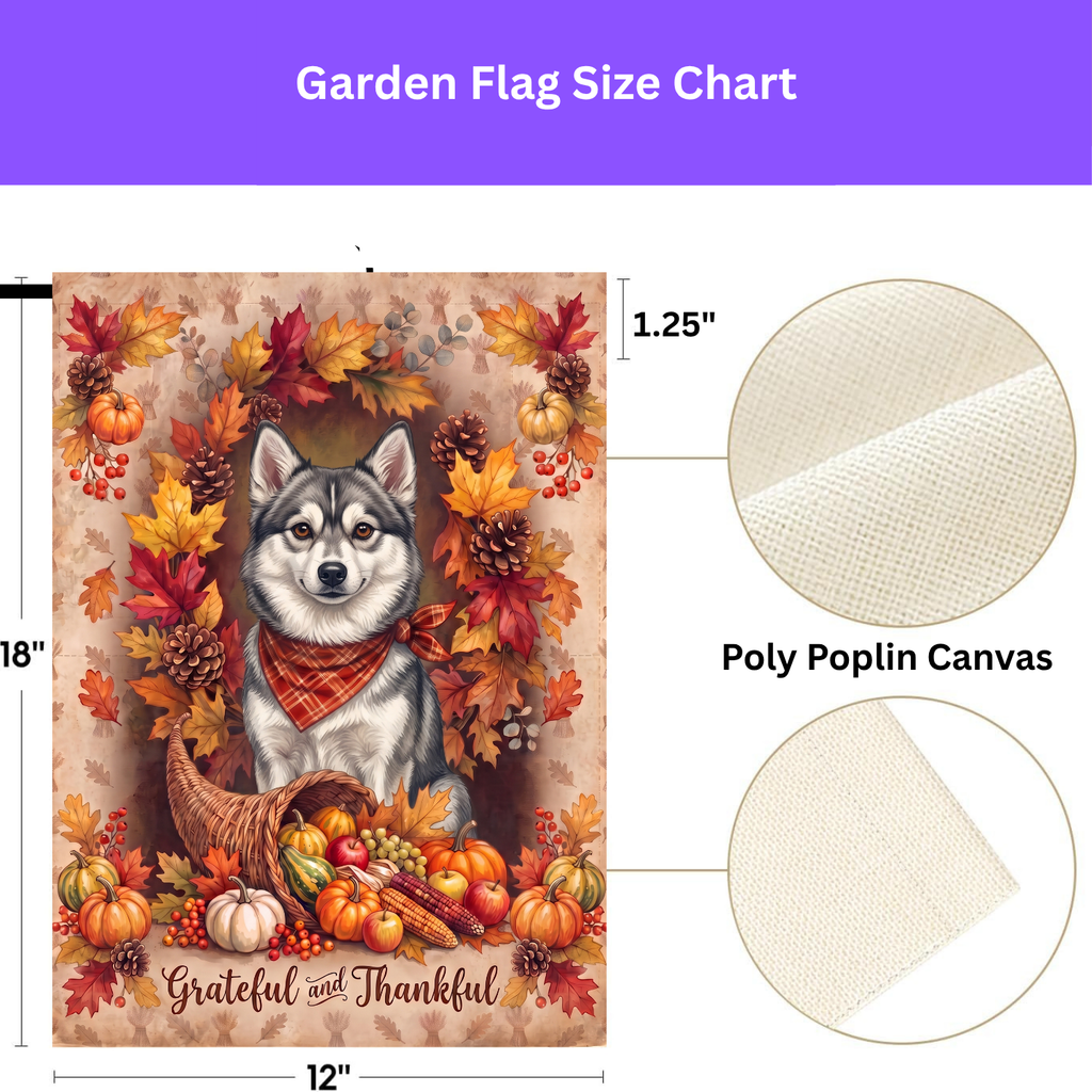 Grateful and Thankful Alaskan Klee Kai Thanksgiving Garden Flag Double Sided