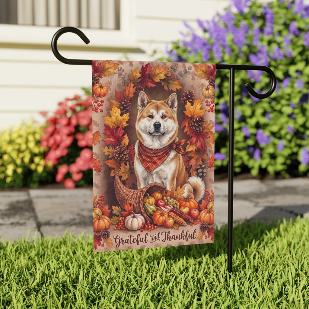 Grateful And Thankful Akita Thanksgiving Garden Flag Double Sided 12x18 24x32