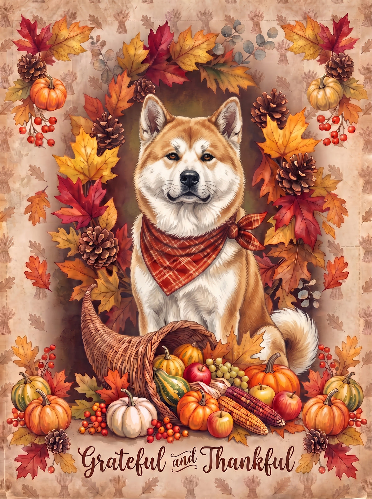 Grateful And Thankful Akita Thanksgiving Garden Flag Double Sided 12x18 24x32