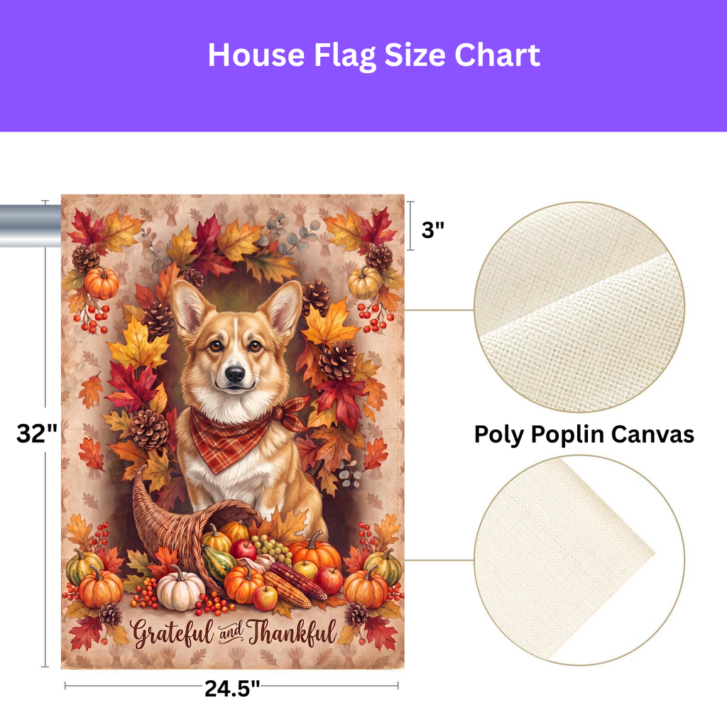 Grateful And Thankful Fawn Corgi Thanksgiving Garden Flag Double Sided Outdoor