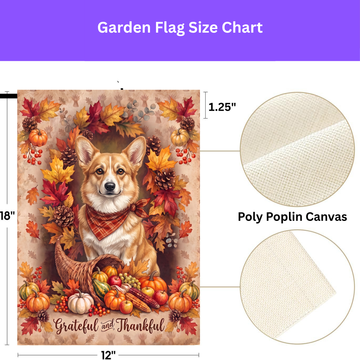 Grateful And Thankful Fawn Corgi Thanksgiving Garden Flag Double Sided Outdoor