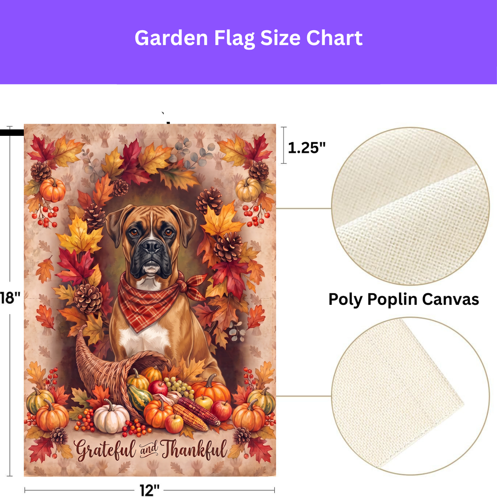 Grateful And Thankful Boxer Thanksgiving Garden Flag Double Sided 12x18 24x32