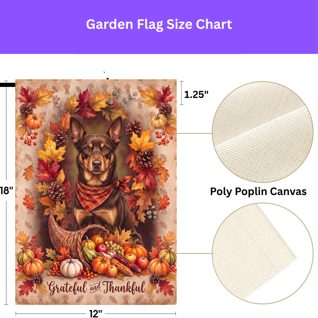 Grateful and Thankful Australian Kelpie Thanksgiving Garden Flag Double Sided