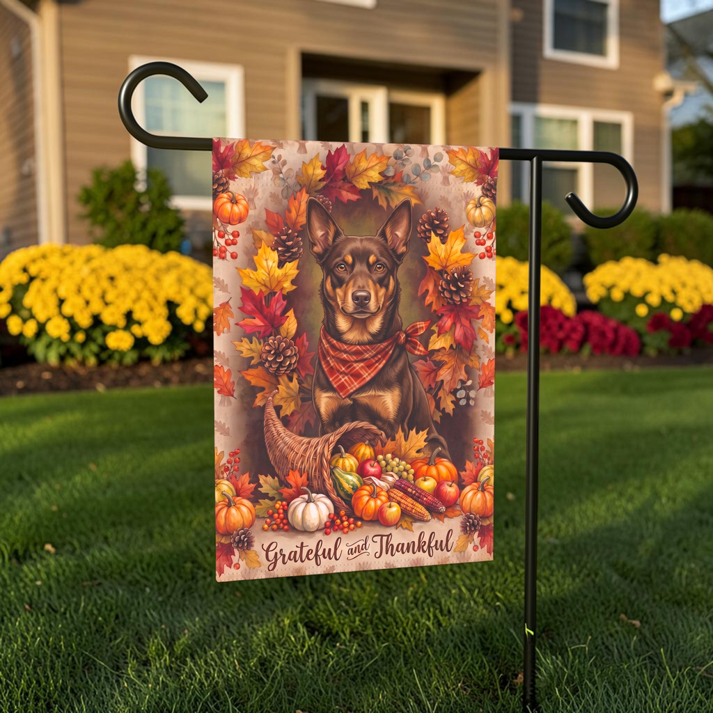Grateful and Thankful Australian Kelpie Thanksgiving Garden Flag Double Sided