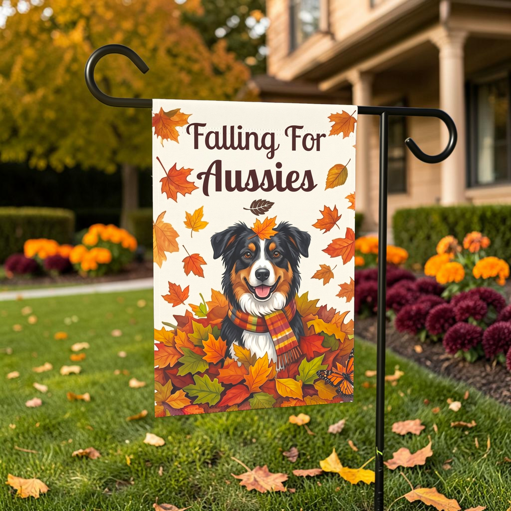 Falling For Aussies Black Tri Colored Australian Shepherd Garden Flag