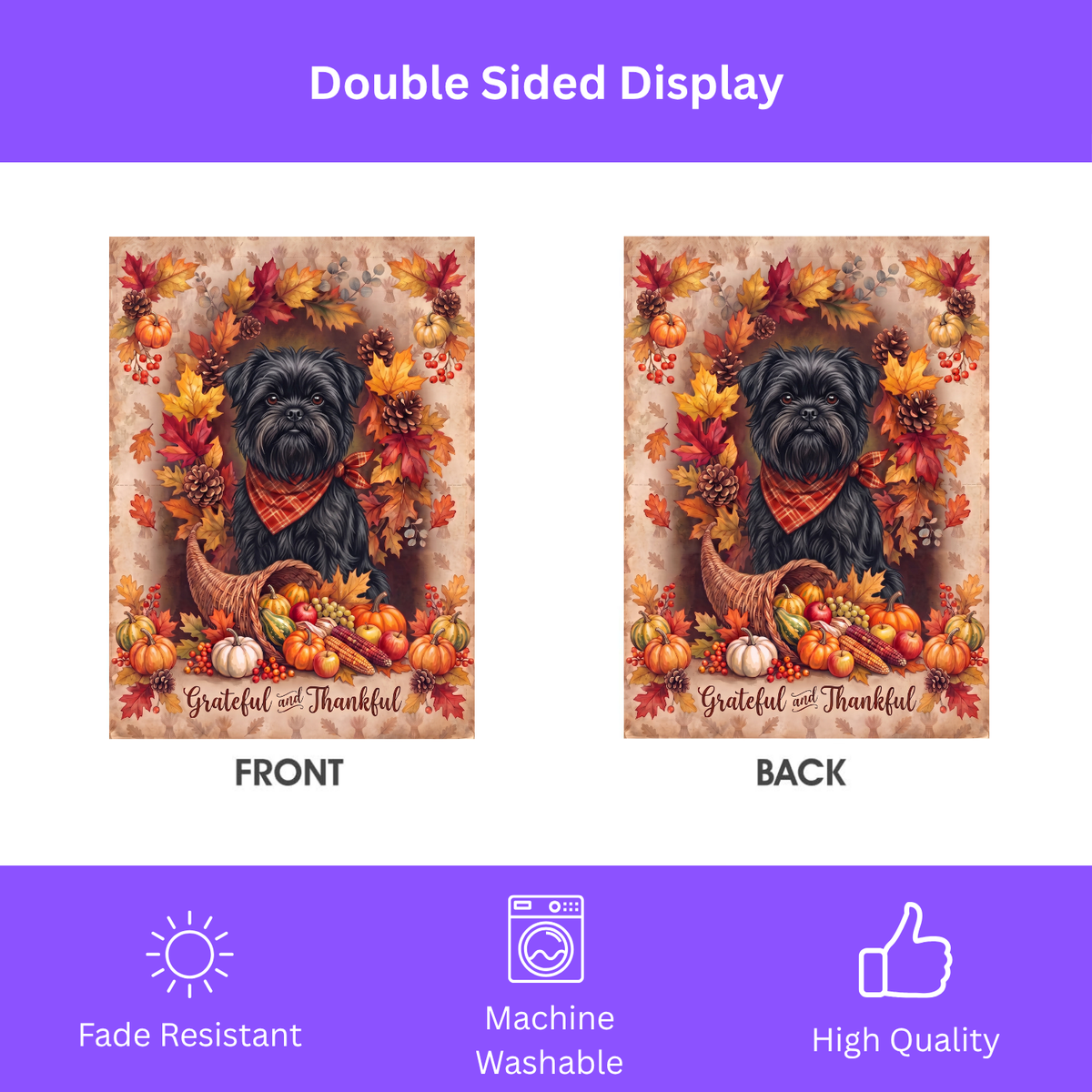 Grateful And Thankful Affenpinscher Thanksgiving Garden Flag Double Sided