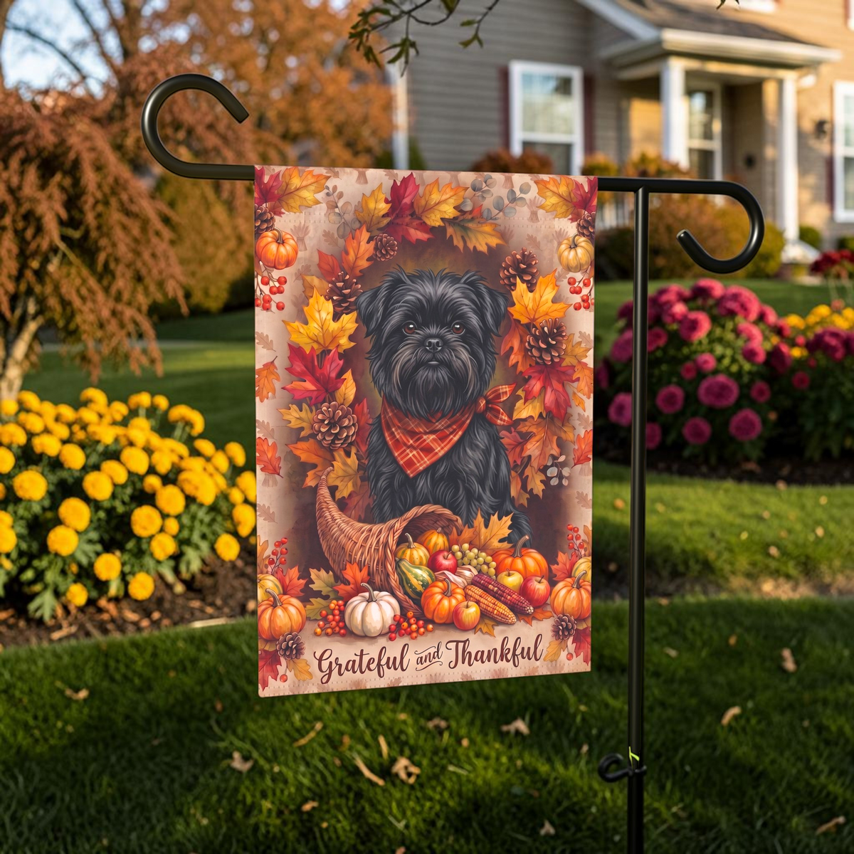 Grateful And Thankful Affenpinscher Thanksgiving Garden Flag Double Sided