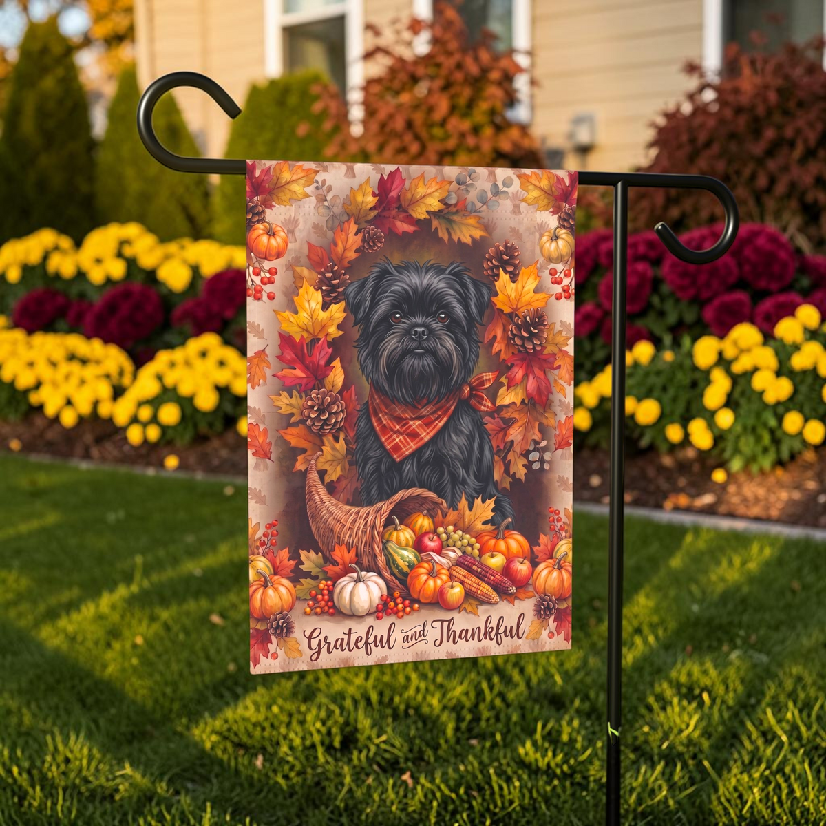 Grateful And Thankful Affenpinscher Thanksgiving Garden Flag Double Sided