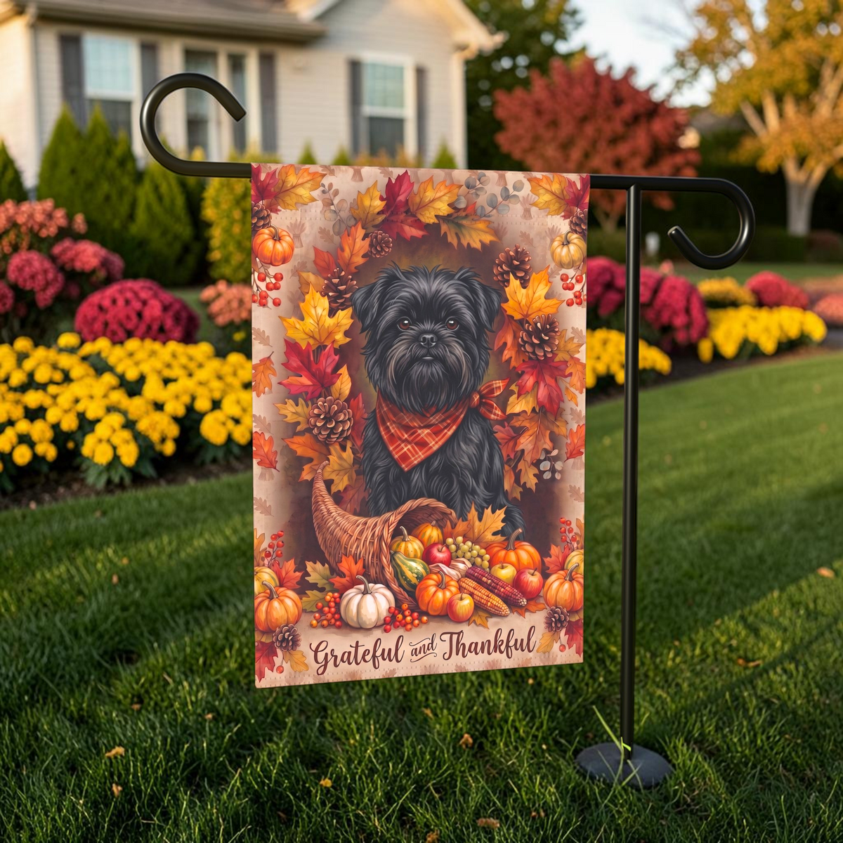 Grateful And Thankful Affenpinscher Thanksgiving Garden Flag Double Sided