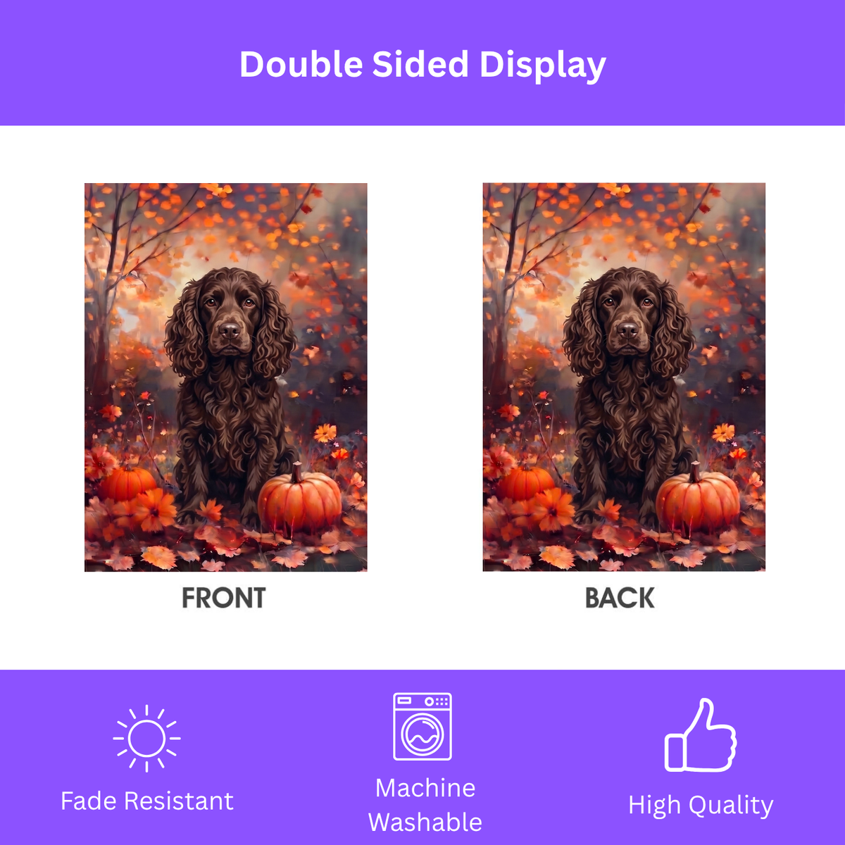 Fall American Water Spaniel With Pumpkins Autumn Garden Flag Double Sided