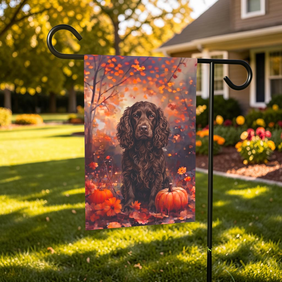 Fall American Water Spaniel With Pumpkins Autumn Garden Flag Double Sided