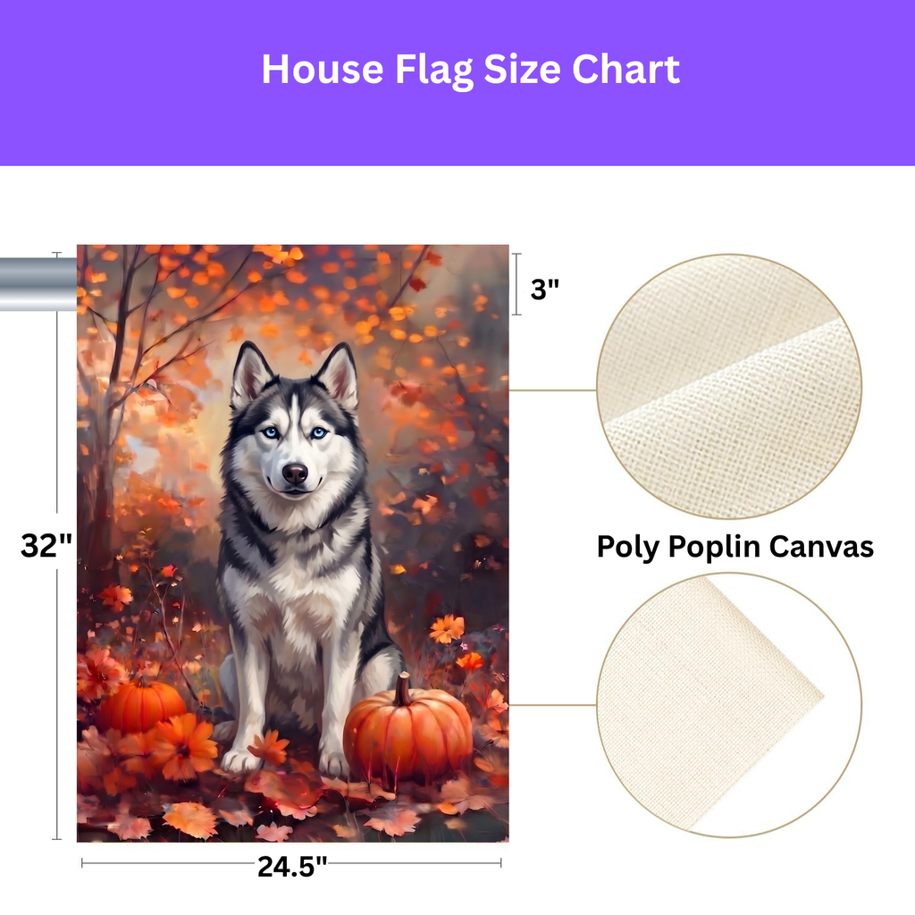Fall Siberian Husky With Pumpkins Autumn Garden Flag Double Sided 12x18 24x32