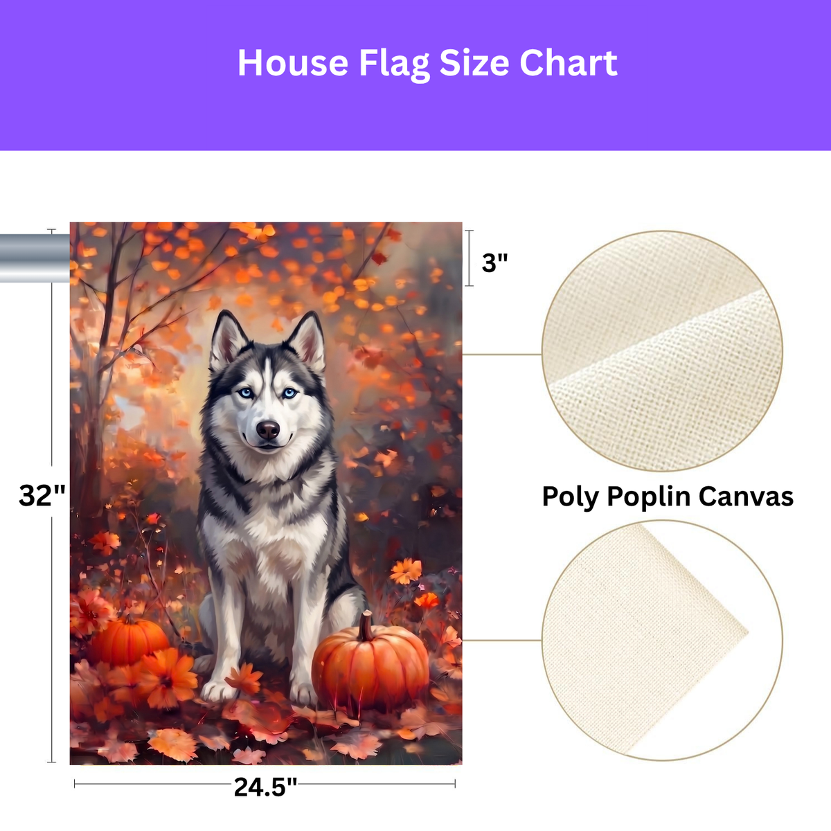 Fall Siberian Husky With Pumpkins Autumn Garden Flag Double Sided 12x18 24x32