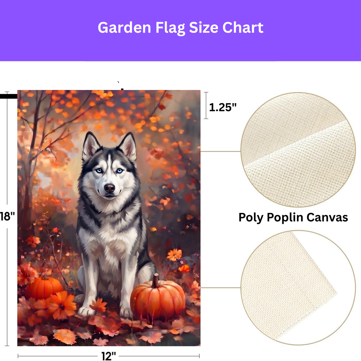 Fall Siberian Husky With Pumpkins Autumn Garden Flag Double Sided 12x18 24x32