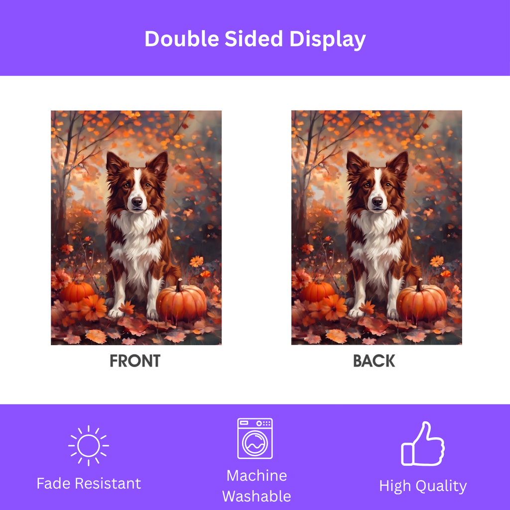 Fall Red And White Border Collie Autumn Garden Flag Double Sided 12x18 24x32