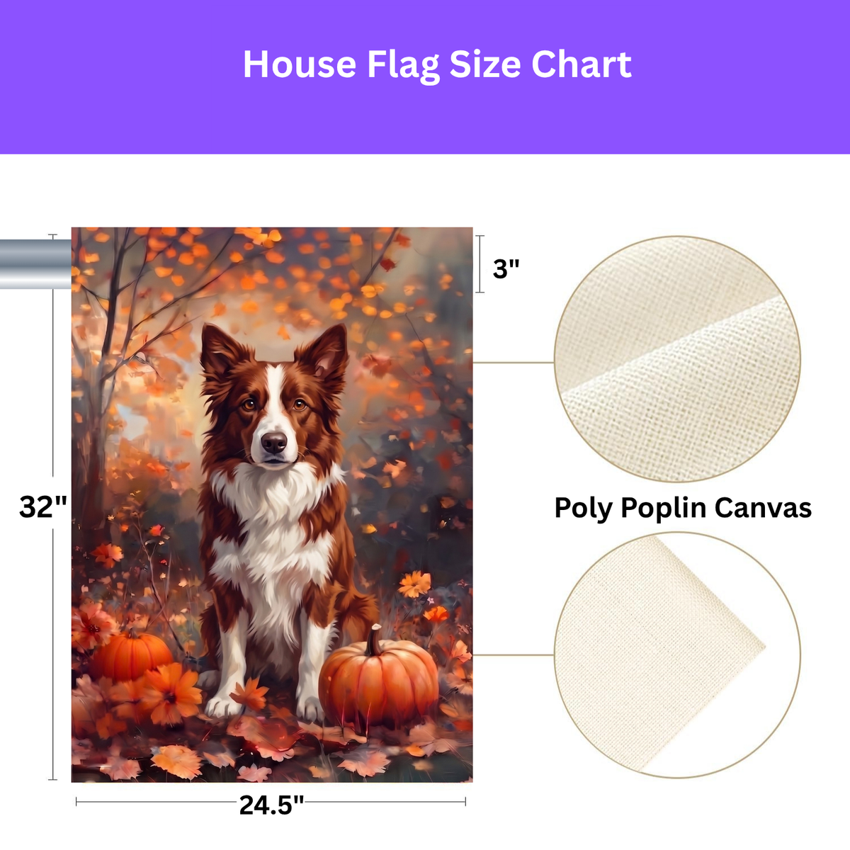 Fall Red And White Border Collie Autumn Garden Flag Double Sided 12x18 24x32