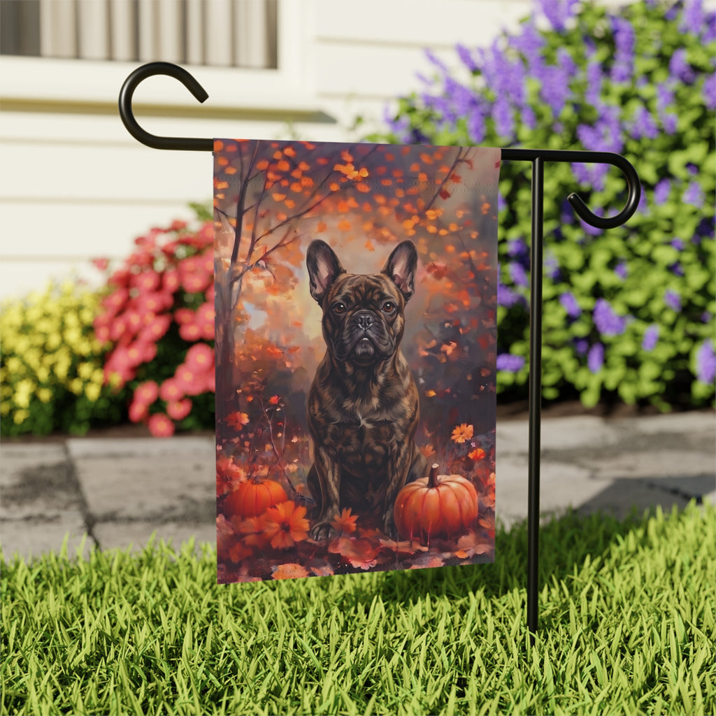 Fall Brindle French Bulldog With Pumpkins Autumn Garden Flag Double Sided
