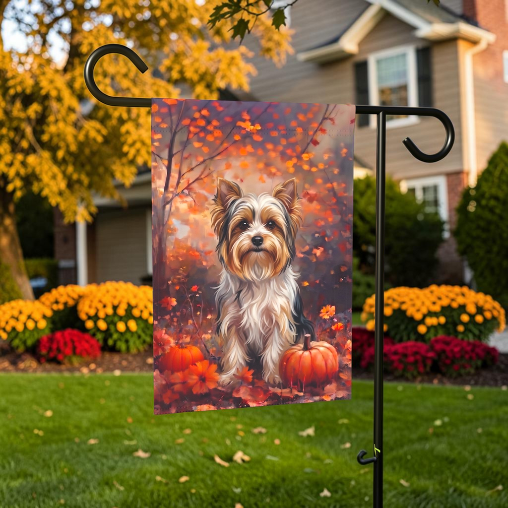 Fall Biewer Terrier With Pumpkins Garden Flag Double Sided 12x18 24x32 Outdoor