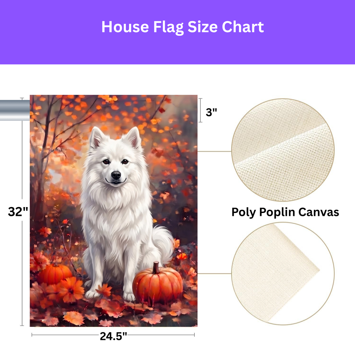 Fall American Eskimo Dog With Pumpkins Autumn Garden Flag Double Sided Outdoor