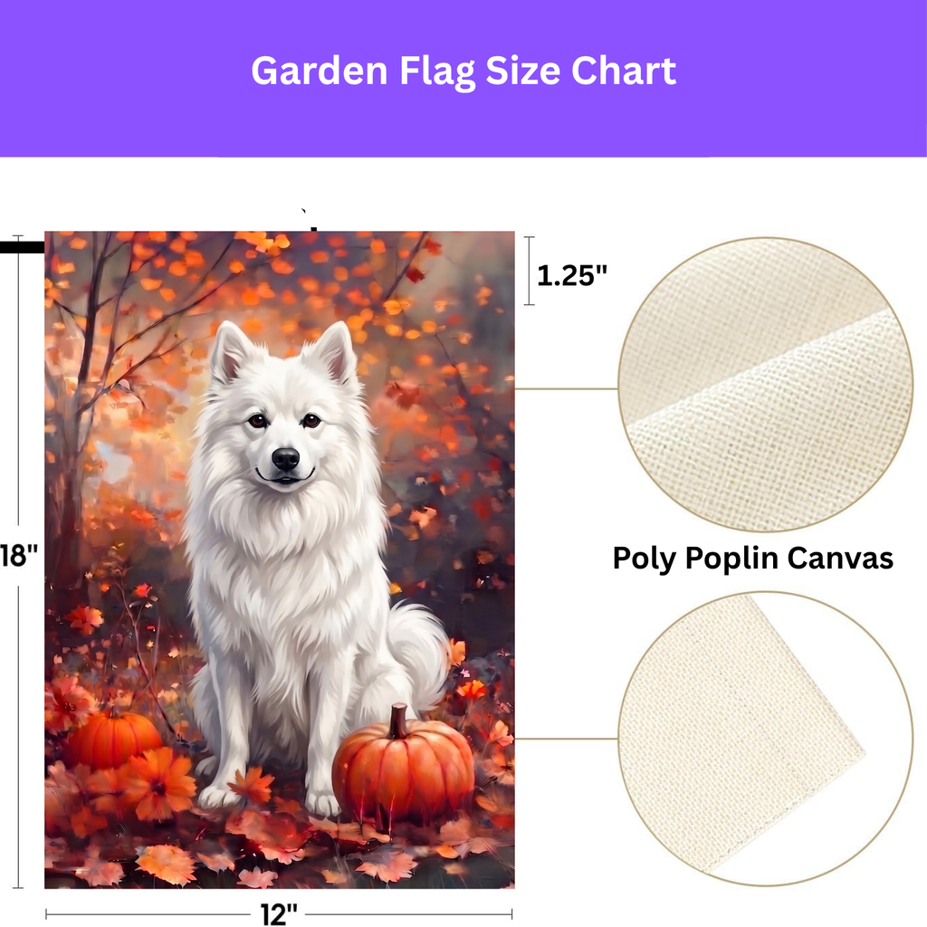 Fall American Eskimo Dog With Pumpkins Autumn Garden Flag Double Sided Outdoor