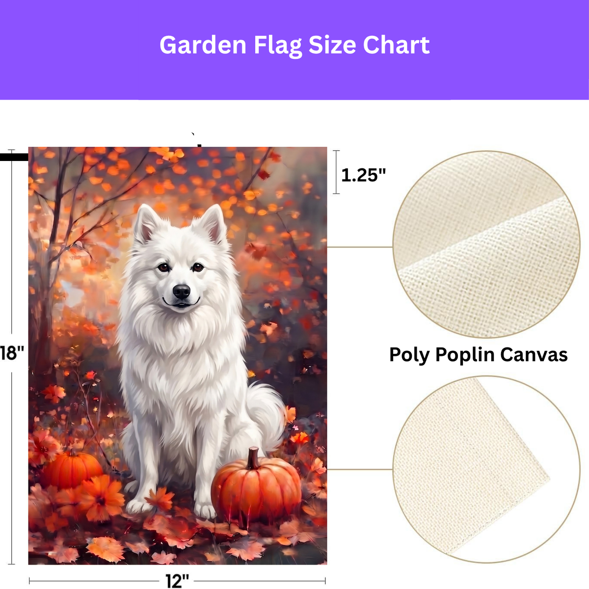 Fall American Eskimo Dog With Pumpkins Autumn Garden Flag Double Sided Outdoor