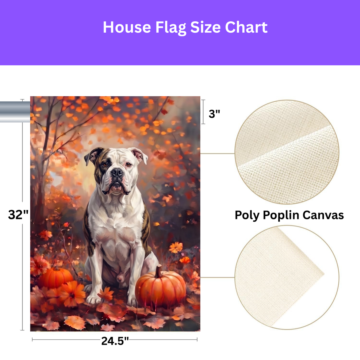 Fall American Bulldog With Pumpkins Autumn Garden Flag Double Sided 12x18 24x32