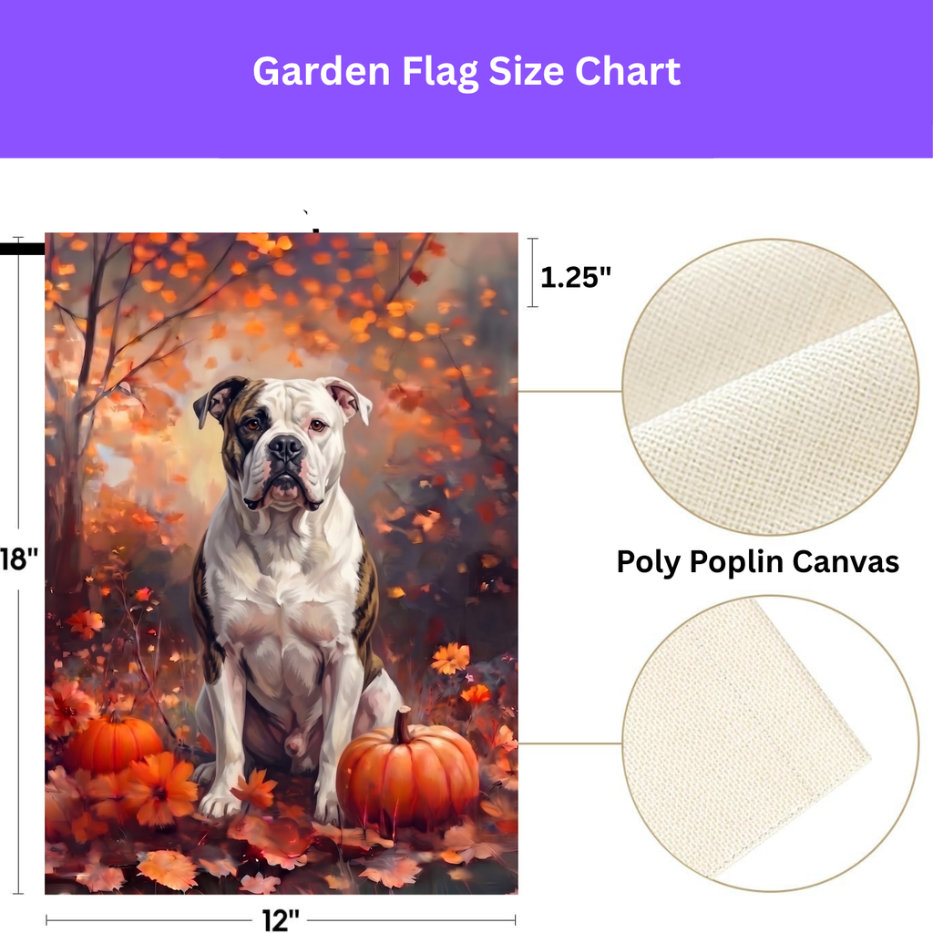 Fall American Bulldog With Pumpkins Autumn Garden Flag Double Sided 12x18 24x32