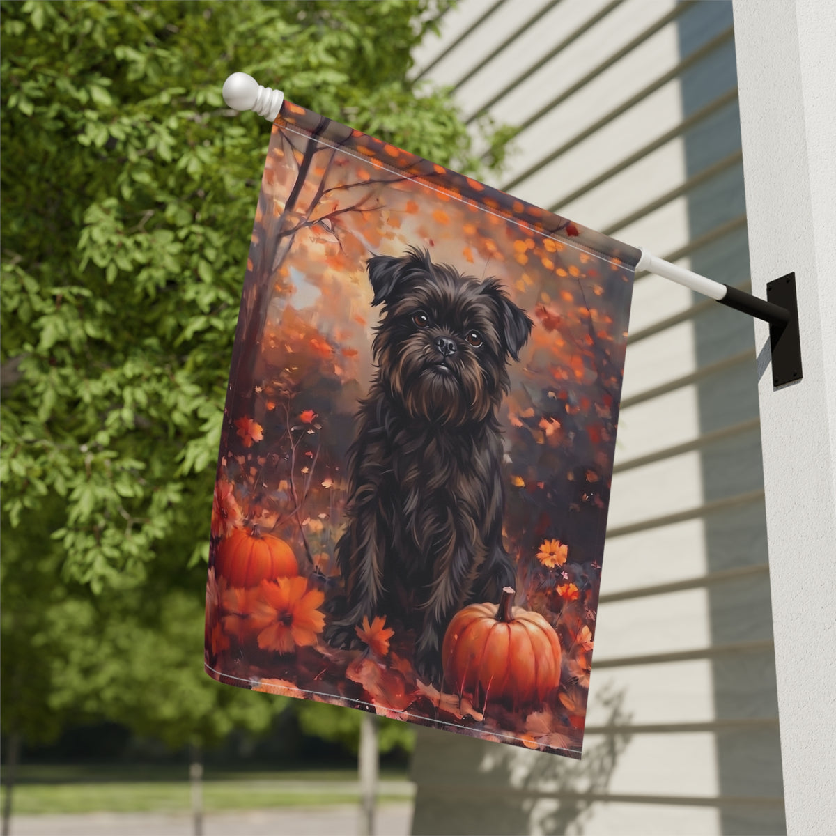 Fall Affenpinscher With Pumpkins Autumn Garden Flag Double Sided 12x18 24x32