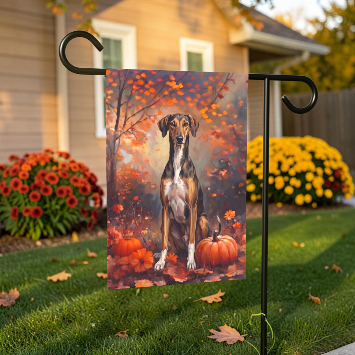 Fall Azawakh With Pumpkins Autumn Garden Flag