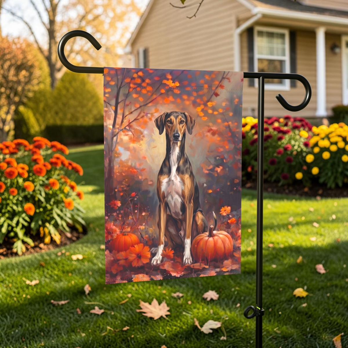 Fall Azawakh With Pumpkins Autumn Garden Flag