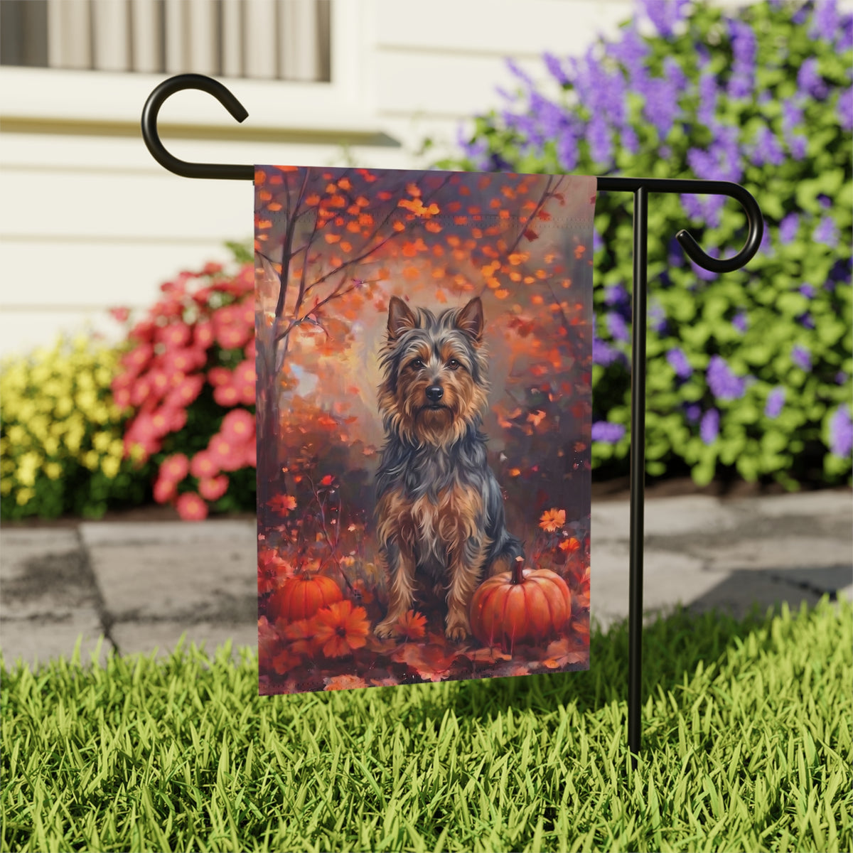 Fall Australian Terrier With Pumpkins Garden Flag