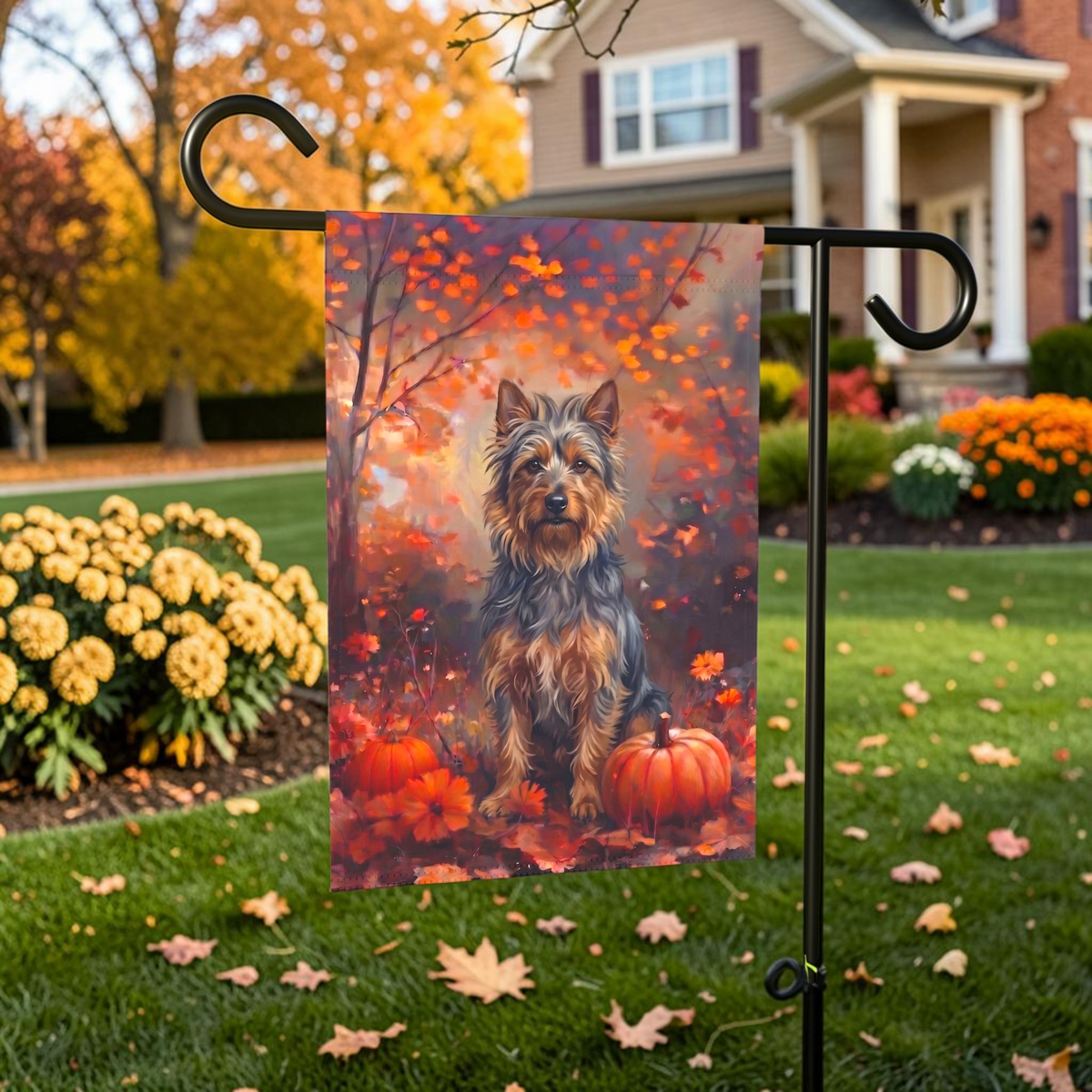 Fall Australian Terrier With Pumpkins Garden Flag