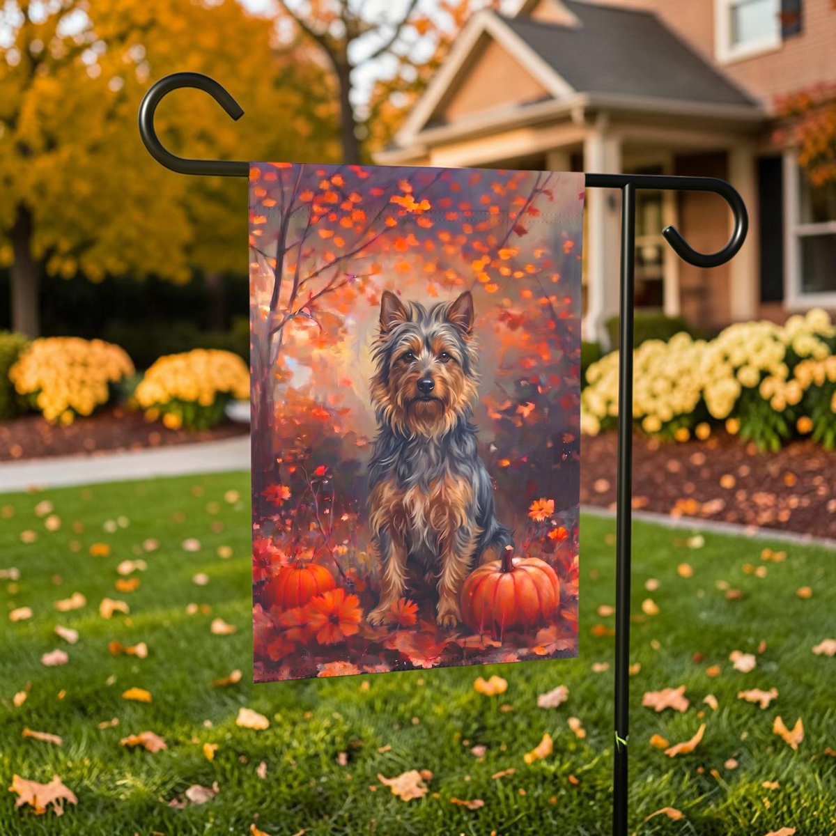 Fall Australian Terrier With Pumpkins Garden Flag