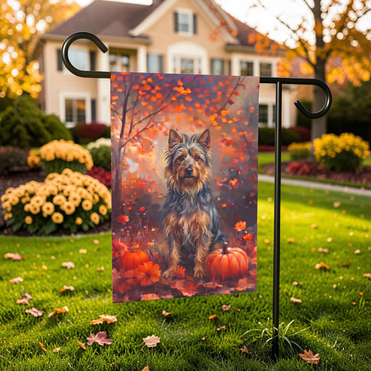 Fall Australian Terrier With Pumpkins Garden Flag