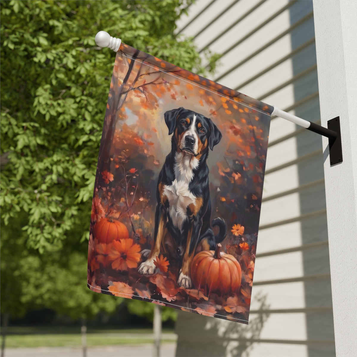 Fall Appenzeller Sennenhund With Pumpkins Autumn Garden Flag
