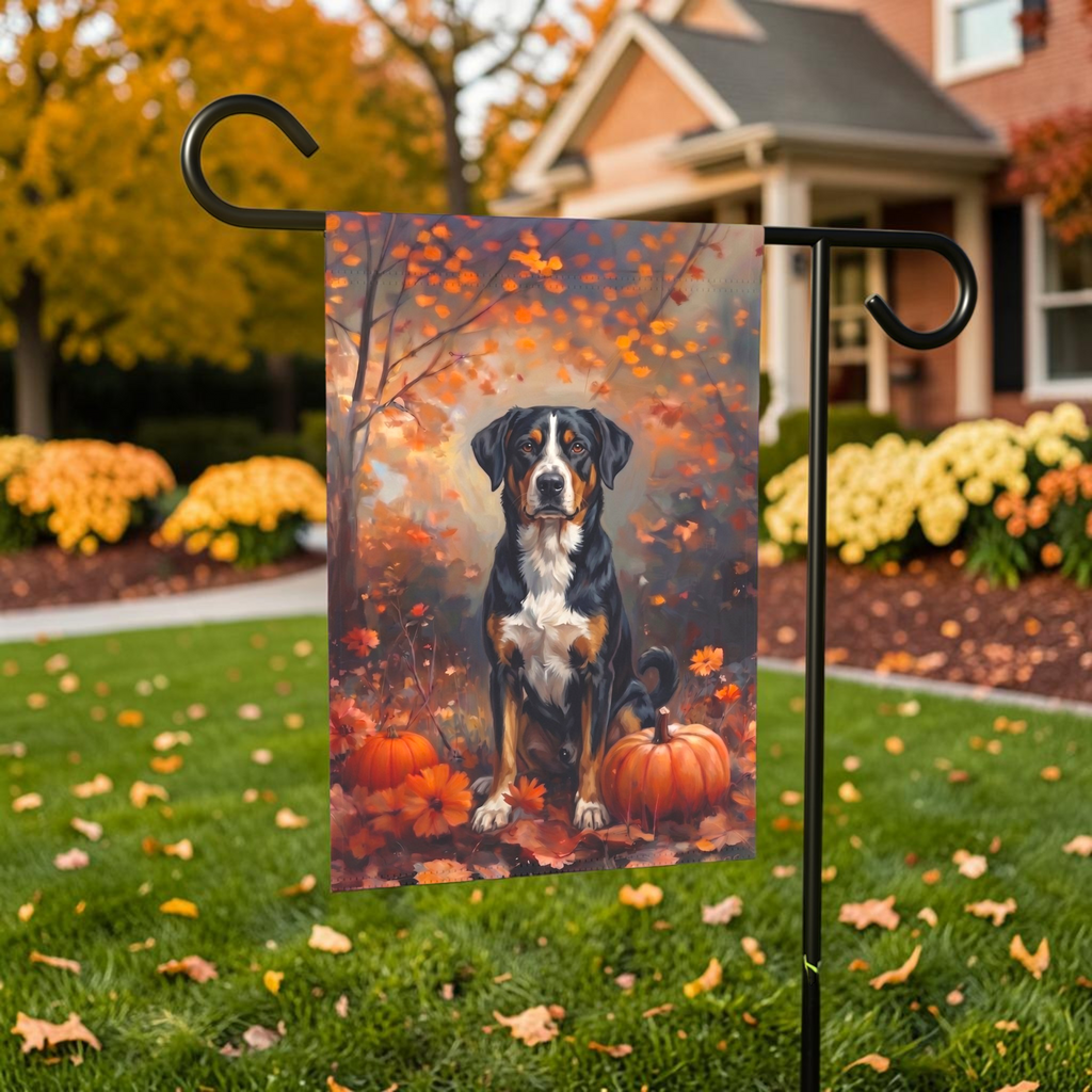 Fall Appenzeller Sennenhund With Pumpkins Autumn Garden Flag